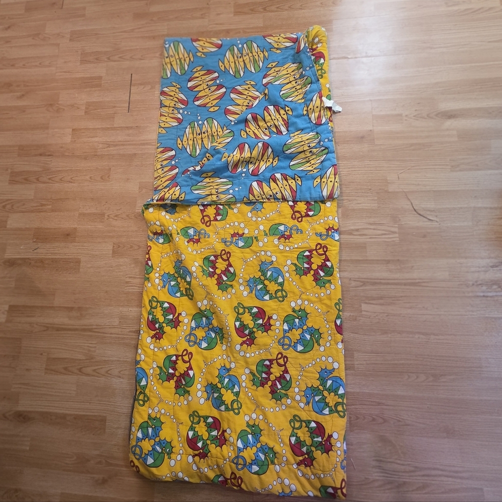 Funky 60s - 70s Vintage JC Penney Reversible Sleeping Bag Ocean Theme Retro